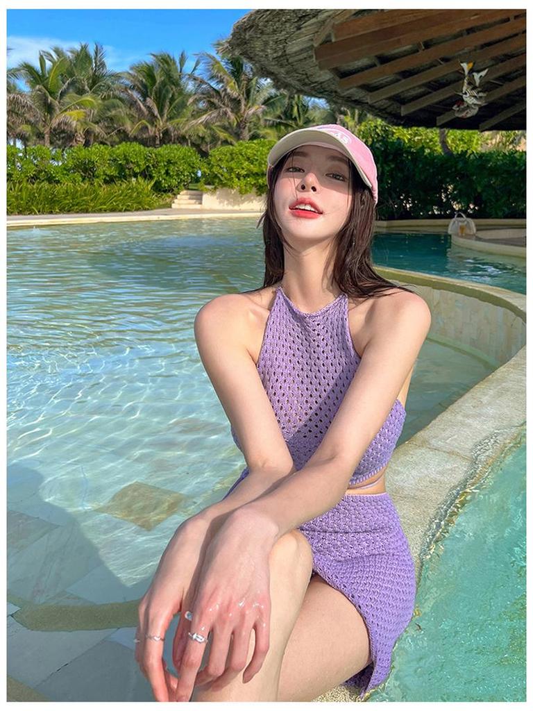 Goddess-Inspired 2025 Korean Cotton Knit Split Skirt Swimsuit