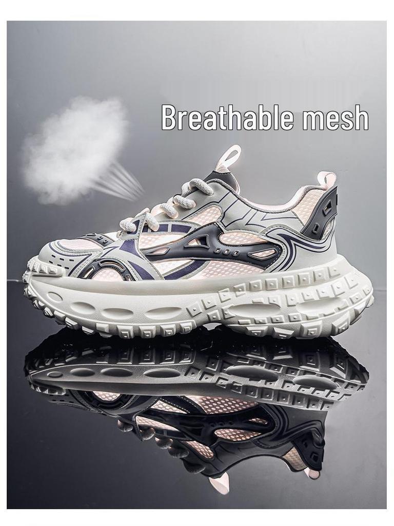 2025 Summer Trendy Men's Dad Sneakers: 5cm Height Boost, Color Block, Thick Tire Sole, Casual Style