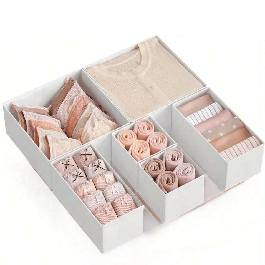 Foldable 6PCS Underwear Organizer Set, Hard Storage Boxes for Bra Socks ,Drawer/Closet Clothes Organizers