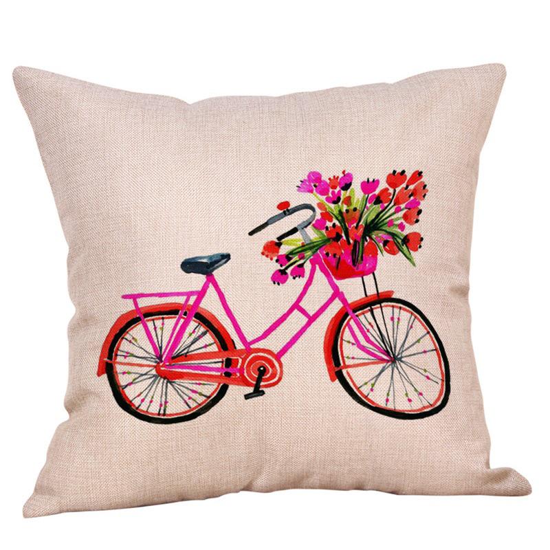 Bicycle Pattern Digital Print Pillowcase Linen Throw Cushion Cover