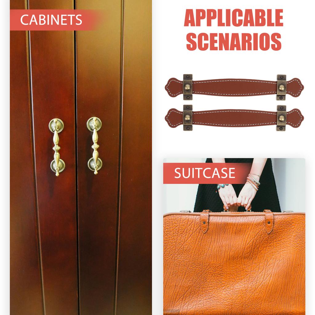 2Pcs PU Handle Light Brown Vintage Style Drawer Cabinet Door Pulls Furniture Knobs for Kitchen Furniture Use