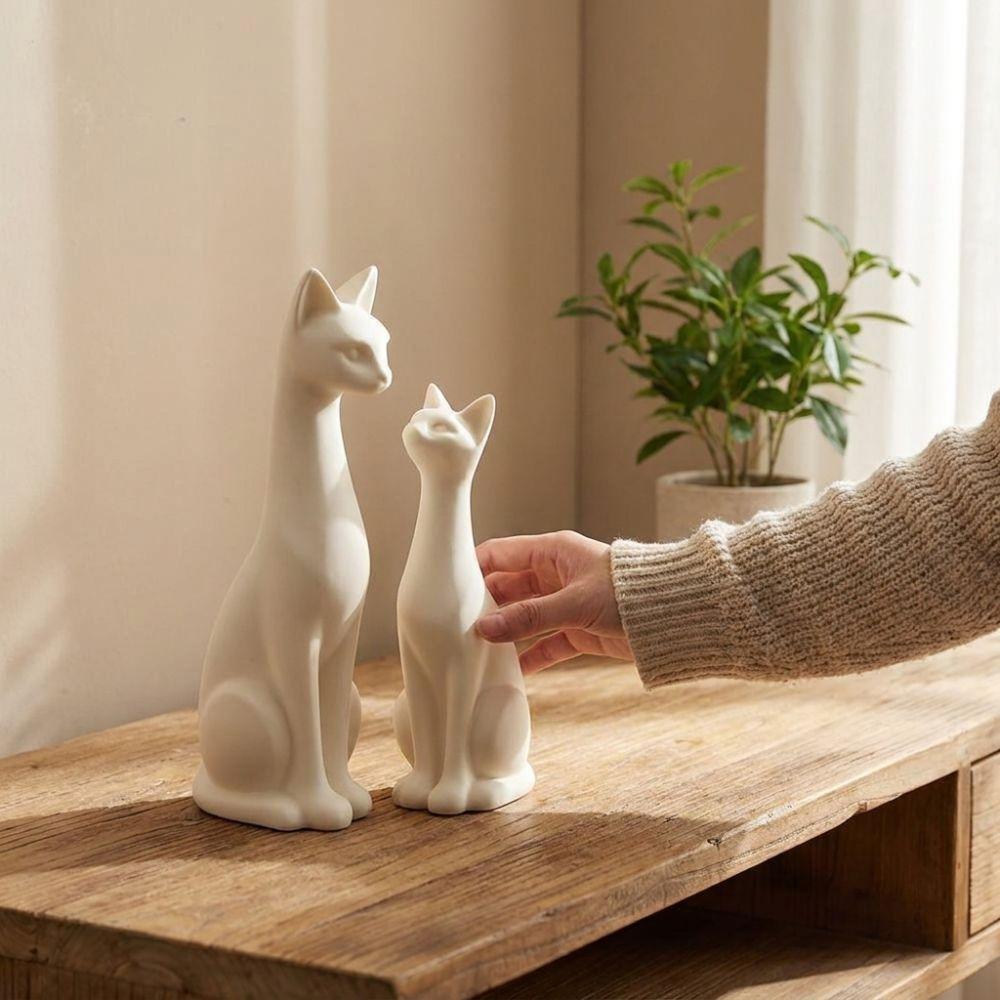 1 Pair Aesthetic Sweet Pair Cat Figurine Minimalist White Cat Ornament Home Decor