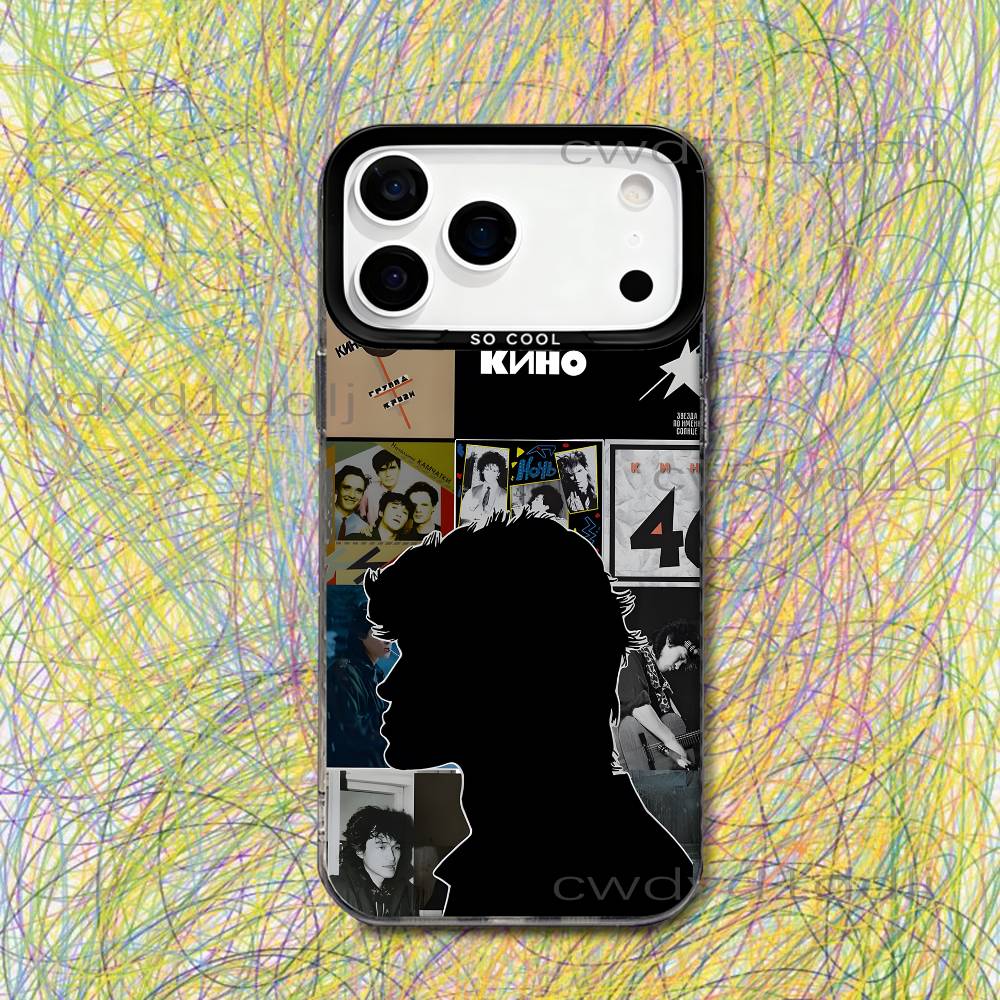 Band K-Kino Viktor Tsoi Phone Case For iPhone 17,16,15,14,13,12,11,X,8,7,Pro,Max,Plus,SE4,Air,Mini IMD Gray Hard Matte