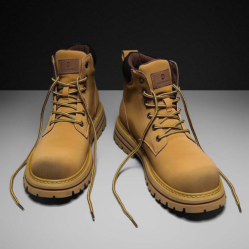 Bumblebee Martin Stiefel Herren High-Top Herbst Herren Rhabarber Stiefel Samt Baumwollschuhe Trendy Workwear Stiefel Gelbe Kurze Stiefel