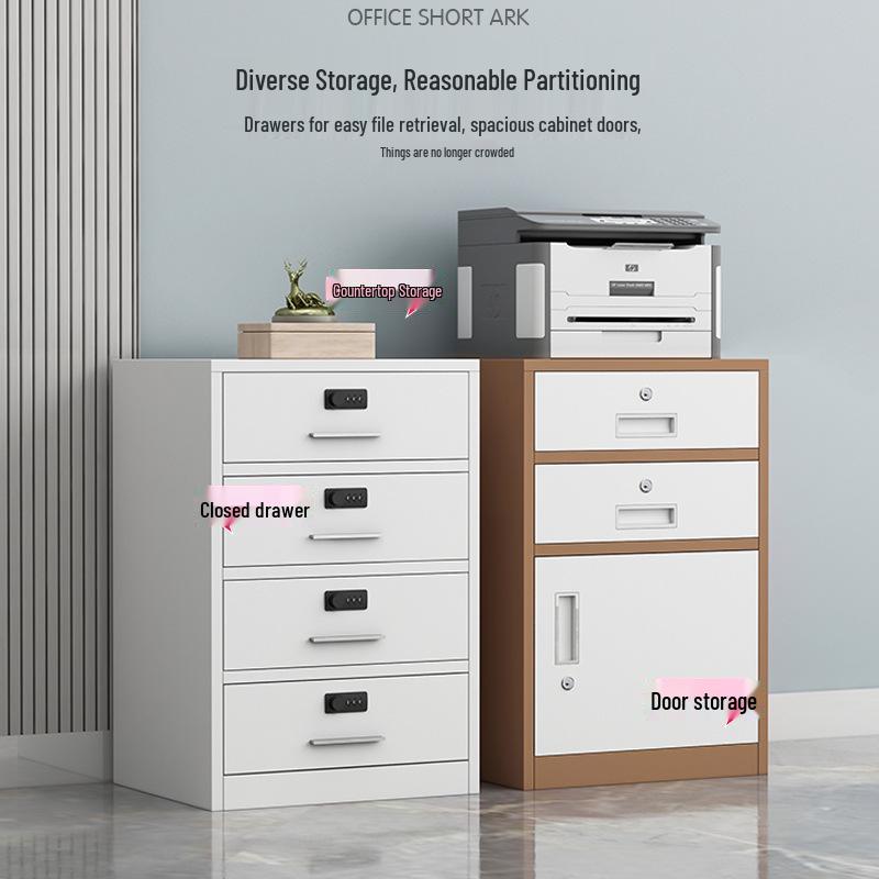 Mobile Under-Desk File Cabinet with Lock - Single Door, Sheet Metal, Small Office Tool Storage Drawer