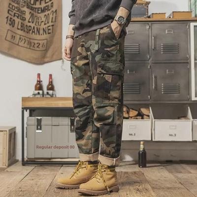 Monos anchos de camuflaje retro para hombre, primavera de 2024
