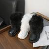 Winter Mädchen Schneestiefel Weich Pelzig Haarig Kinderstiefel Schwarz Weiß Vielseitig Kinder Freizeit Lange Stiefel Warm Plüsch Reißverschluss
