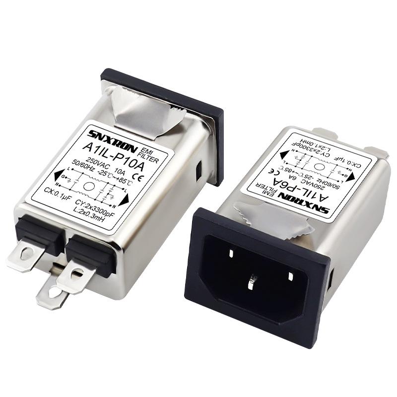 IEC Socket A1IL-P10A Power Filter, EMI Noise Reduction, 3A-10A, 250VAC