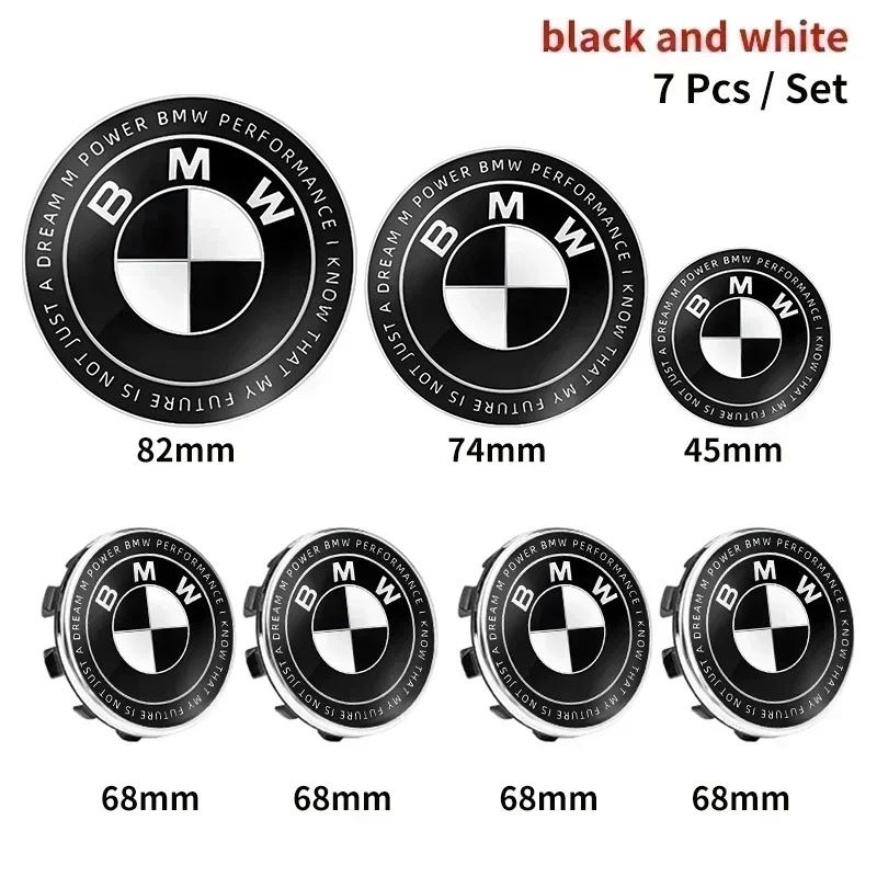 

7pcs 45mm 68mm 74mm 82mm Car Front Hood Emblem rear boot badge Steering wheel for BMW M F30 G01 E36 E39 E87 E46 E90 E92 E53 E94