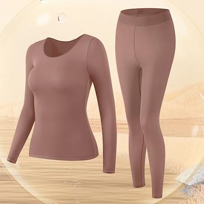 2 ks/sada Dámska súprava termooblečenia Skvelá elasticita Dlhý rukáv Crew Neck Slim Fit Mäkký Teplý Vysoký pás Jednofarebné Top Nohavice Set Lady Winter