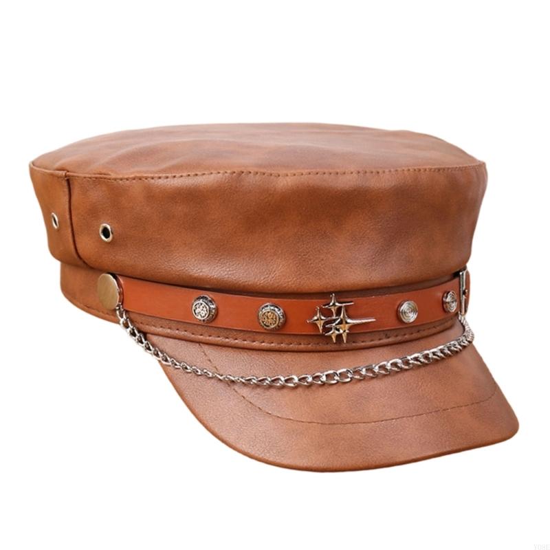 Cappello Stili Navali Con Fibbie a Cintura Catena Durabilità Pelle PU Cappello Per Vari Volti e Occasioni Y08E