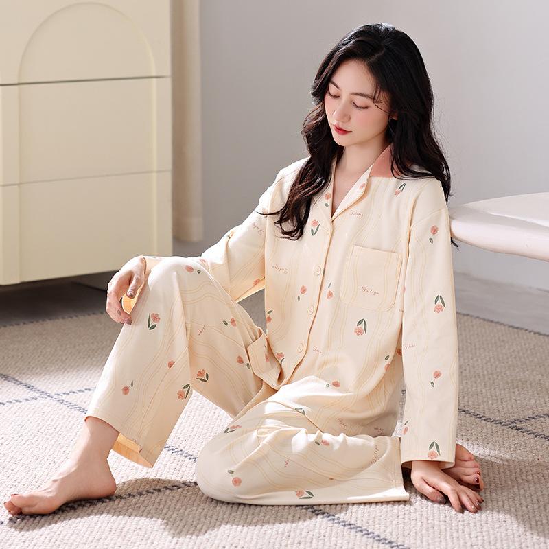 Pajamas Women'S Pure Cotton Long-Sleeved Autumn, Winter And Mid-Autumn Loungewear Set