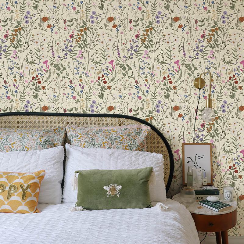 Hellgelbe florale PVC-Tapete zum Abziehen und Aufkleben, PVC-Möbelaufkleber, Küche, Badezimmer, wasserdicht, Vinyl-Wanddeko