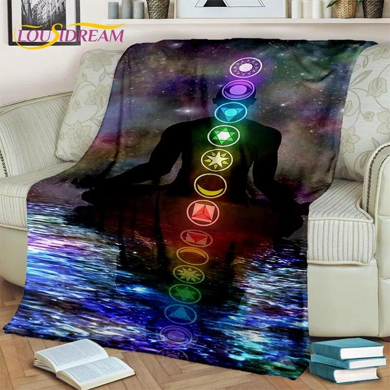 Rainbow 7 Chakra Yoga Meditation Blanket,Flannel Throw Blanket for Home Bedroom Bed Sofa Picnic Office Hiking Leisure Nap Cover