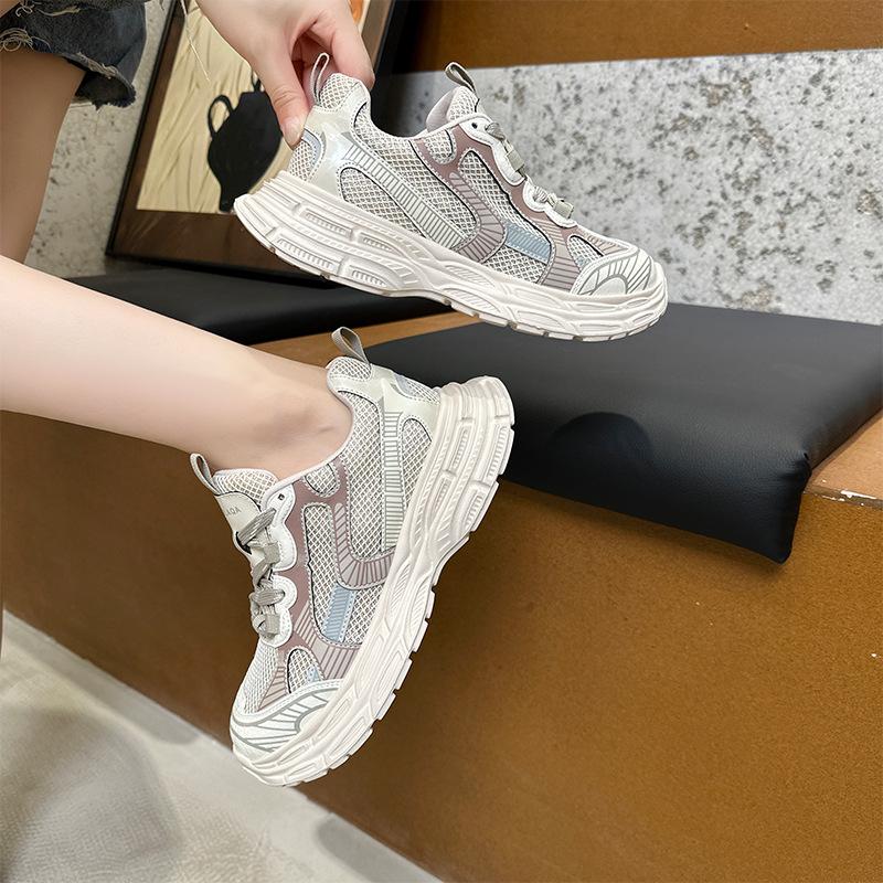 Double Net Lightweight Sports Shoes Casual Running Shoes Female Students Thick-soled Heightening Casual Shoes Female Dad Shoes