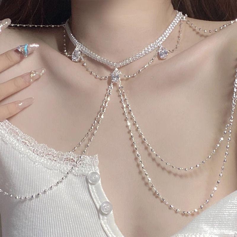 Taillenkette Kollektion~ Halskette mehrlagige Perlen-Taillenkette Brustkette Hofessen Schulterkette leichter Luxus Bein Kette einzigartiges Halsband