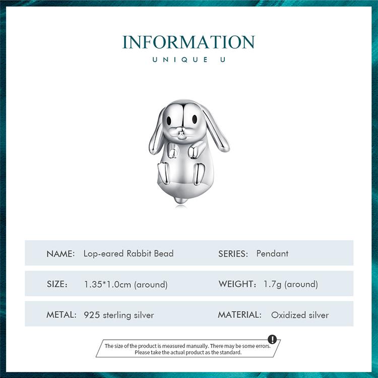 BAMOER 925 Sterling Silver Cute Lop-eared Rabbit Charms Bead for Women Bangle and Bracelet DIY Fine Jewelry