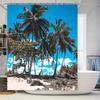 Beach Vibes Shower Curtain Blue Sky Palm Tree Design for Bathrooms Decorations Printed Fabric Size Customizable