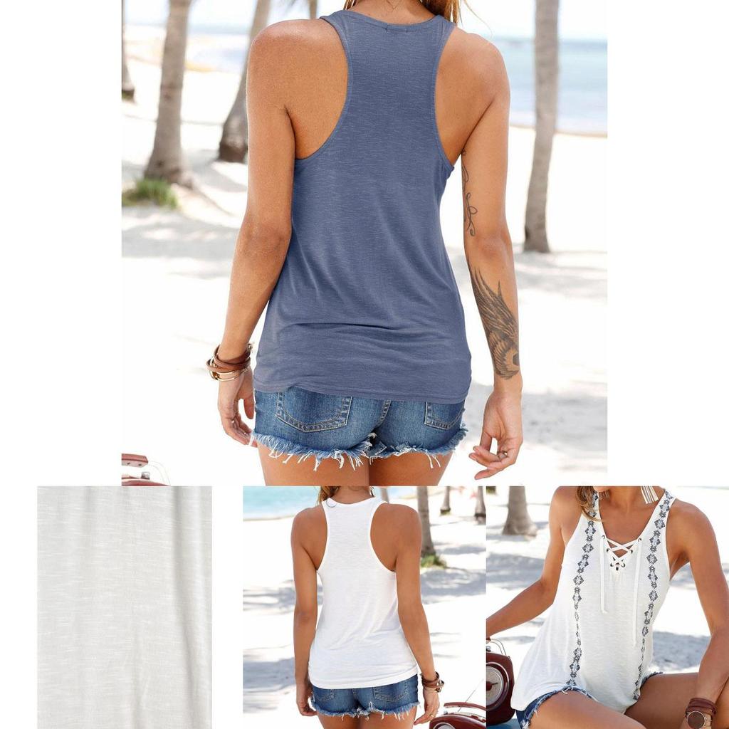 Elegant Women Blouse T-shirt With Summer Print And V-neck Sleeveless Straps Vest