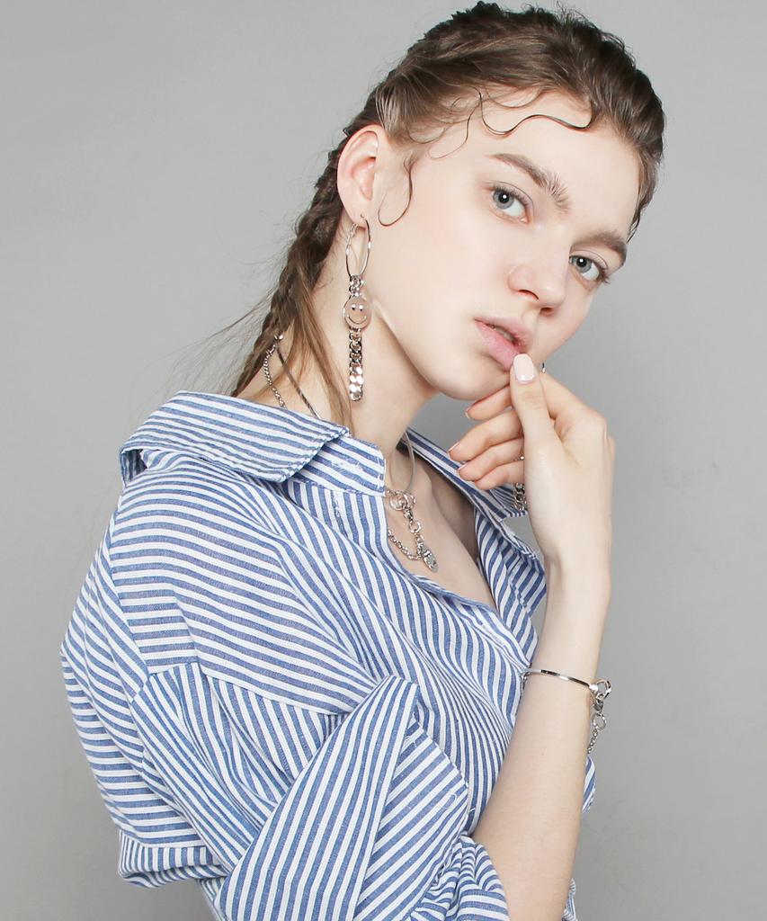 De La Lune Silver Smile Chain Hoop Earrings [Dl17Sser02Svf]