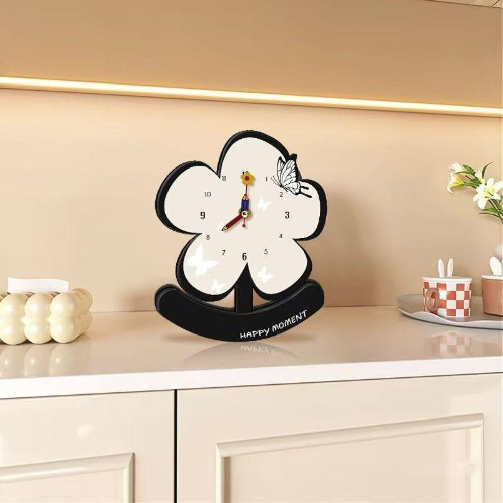 Wooden Silent Pendulum Clock Elegant Desk Clock Charming Small Flower Clock Office