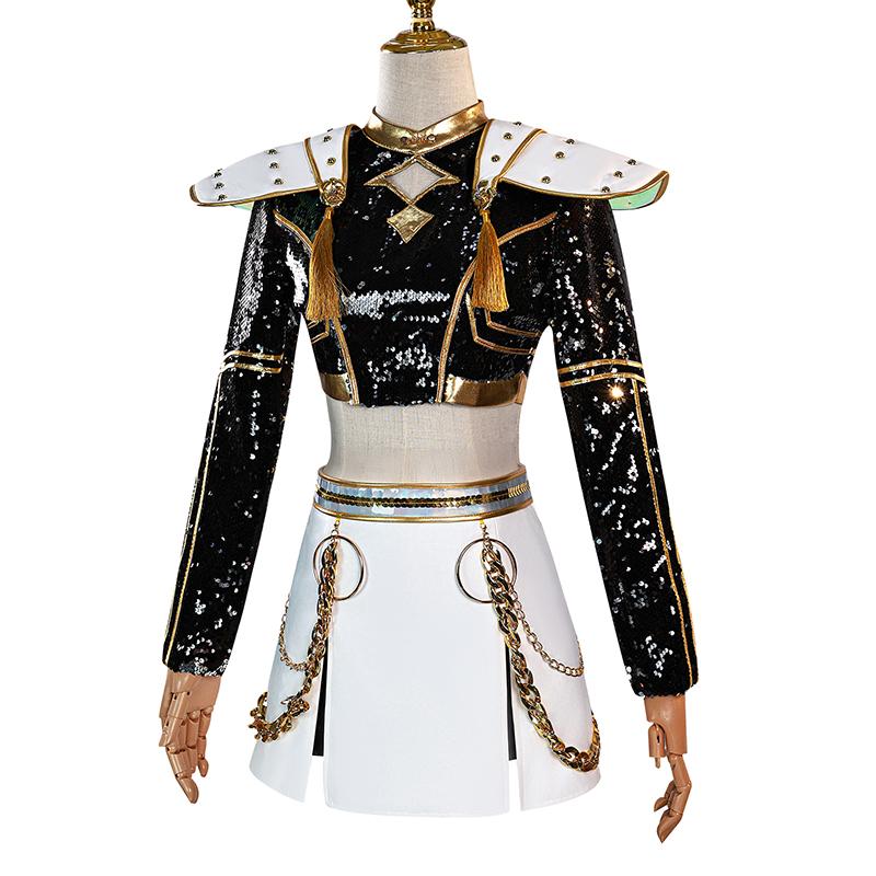 Rumi Zoey Mira Cosplay KPop Lovci démonů Cosplay Kostým Paruka Ženy Černý Zlatý Oblek Halloweenská Párty Oblečení pro Hraní Rolí