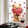 Cartoon Cute Teddy Bear with Roses and Hearts Static Cling Window Stickers No Glue for Bedroom Living Room Study Decor