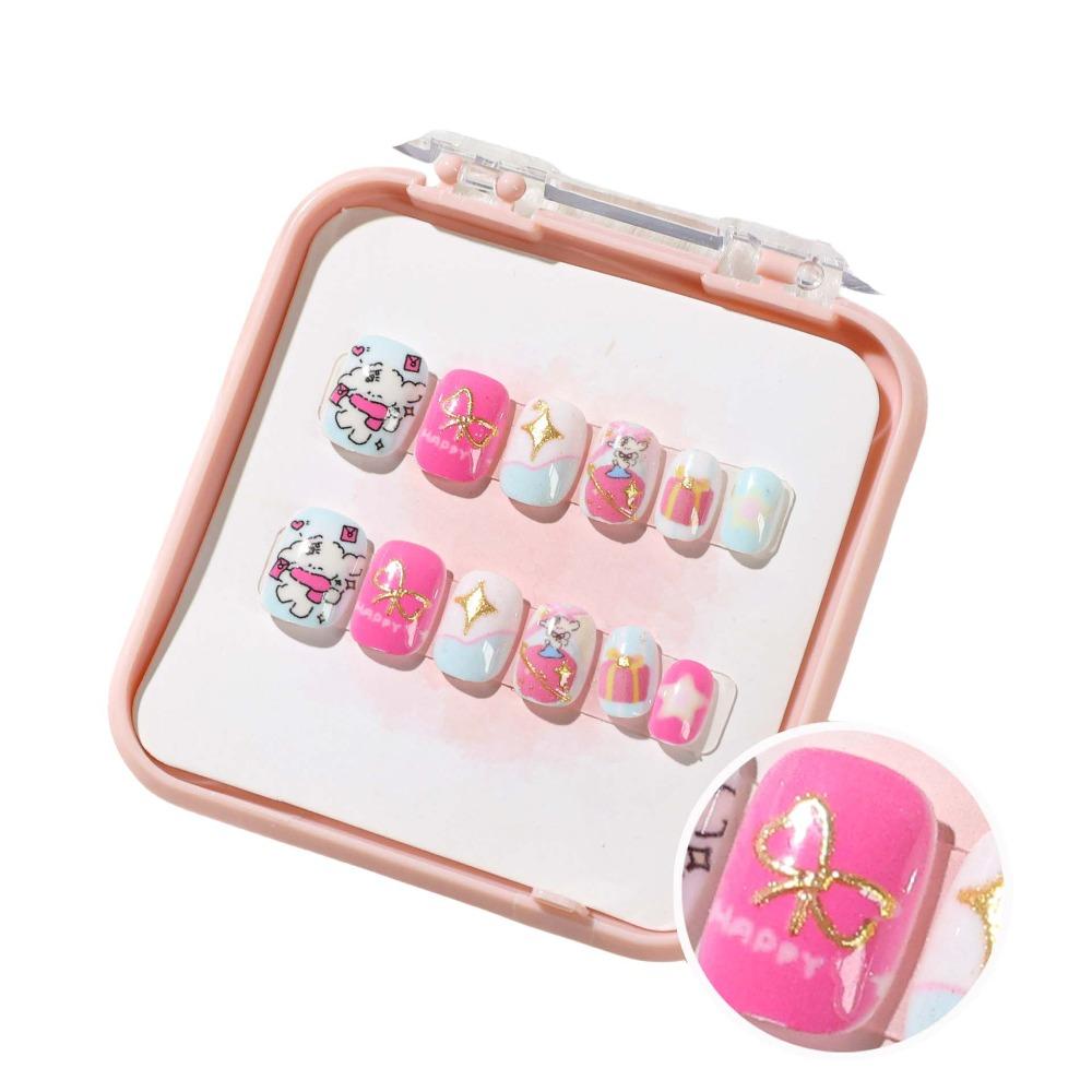 Bowknot Fireworks Kids Cartoon Fake Nails Gilded Cat Eyes Kids Fake Nail Extension  Student