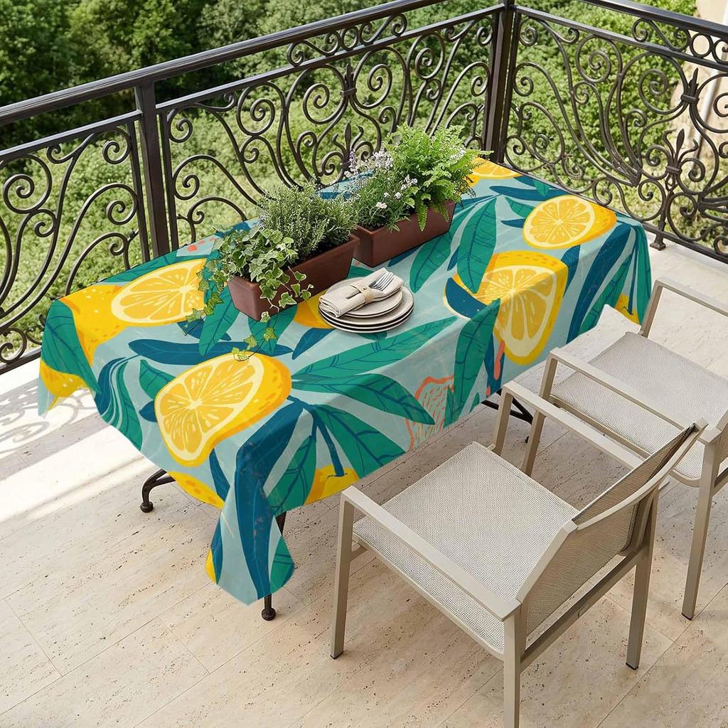 Summer Fruit Lemon Rectangle Tablecloth for Table Decor Reusable Kitchen Dining Tablecloth for Wedding Holiday Party Decor