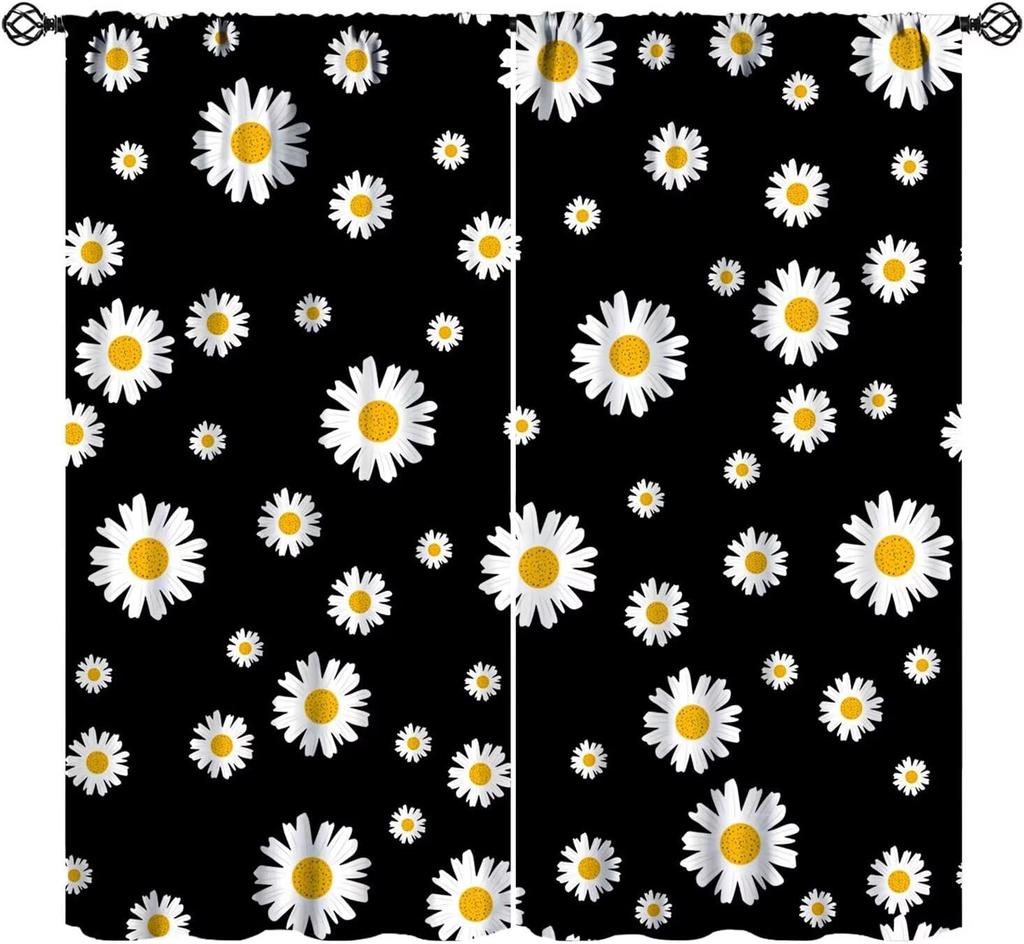 Pink Orange Flower Curtains Girls Bedroom Retro Hippie Groovy Daisy Floral Print Window Treatments Kids Curtain Polyester Ideal For