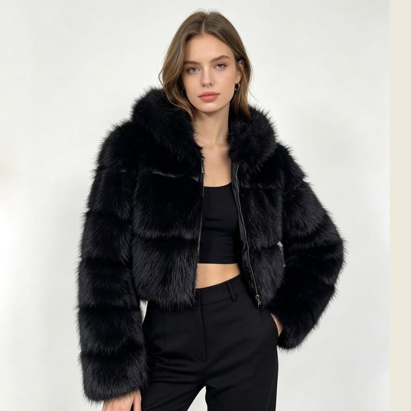 Womens Short Faux Fur Coat Stylish Fluffy Jacket Hooded Long Sleeve 25-29 Years Old