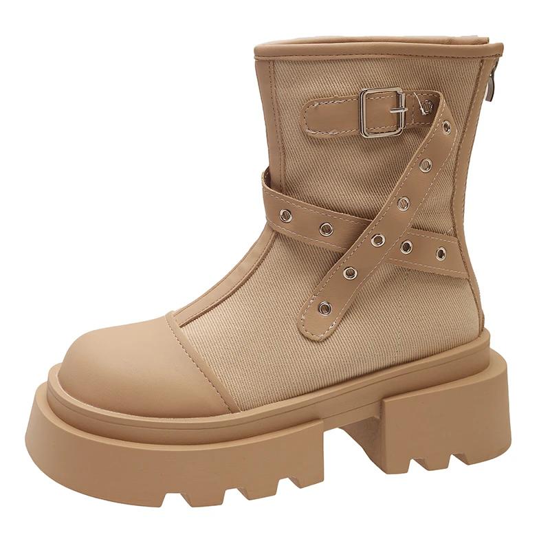 Fashion Winter Fashion Motorcycle Ankle Women Boots 2024 New Flats Platform Casual Shoes Trend Sports Leather Walking Woman Snow Boots