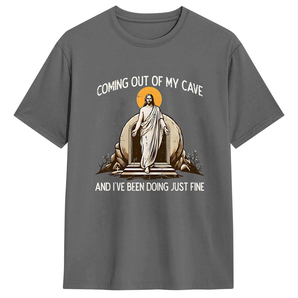 Streetwear TShirt Coming Out of My Cave the Jesus Resurrection Easter Cotton TShirts Tee Shirt Summer Aesthetic Short Sleeve