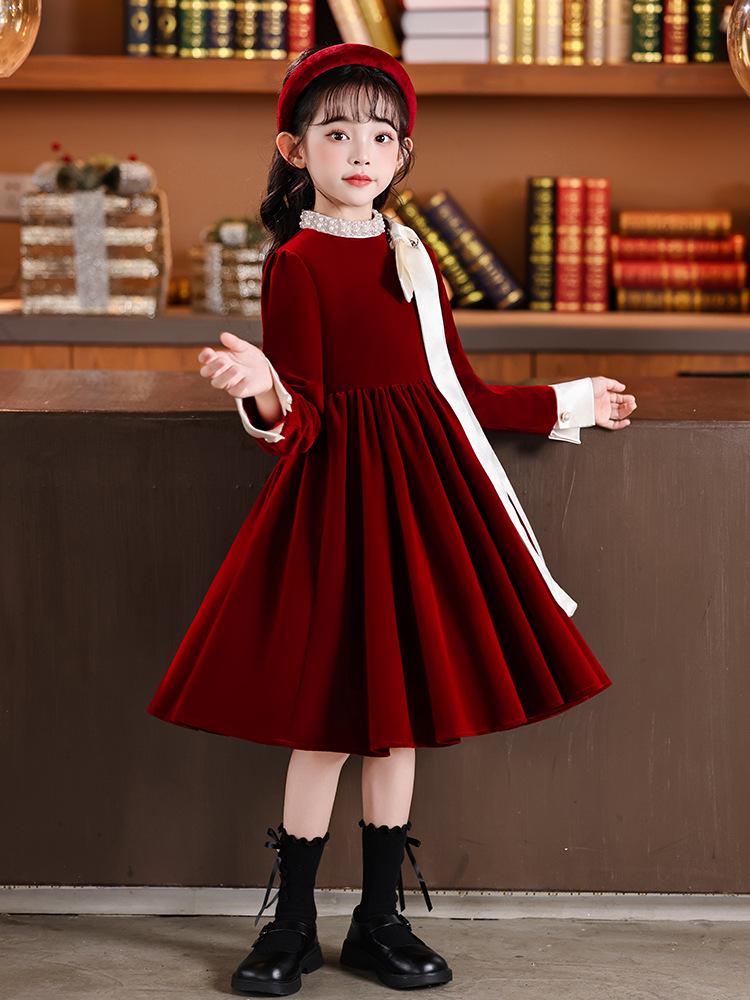 Autumn/Winter 2026 Girls' Exquisite Red Princess Dress - High-End Children's Fashion