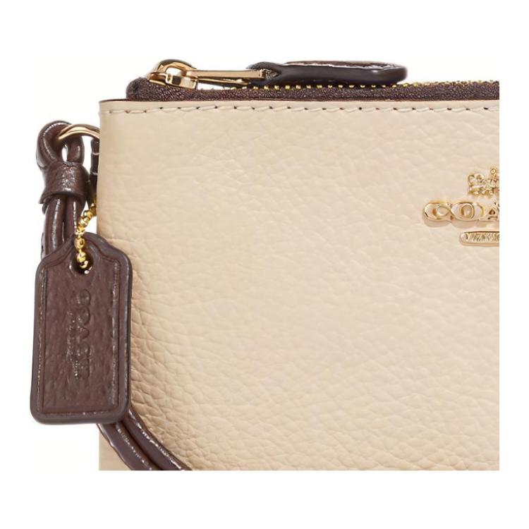 New COACH Double Zip Wallet Glossy Pebbled Leather Clutch Wrist Bag Small Size Women's Ivory White 91622-IMUOF