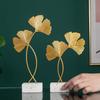 Cabilock 2Pcs Golden Gingko Leaf Statue Gold Leaf Metal Sculpture Metal Iron Leaf Sculpture Figurine Table Home Decoration with Wood Base for Bedroom