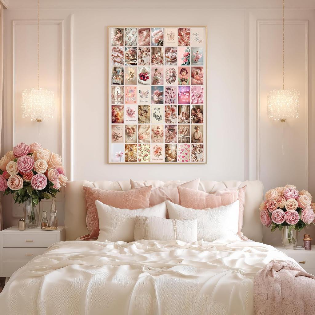 TracyArt Coquette Room Decor - Pink Wall Decor, Posters for Room Decor Aesthetic, Unframed 48 Pcs 4" X 6"