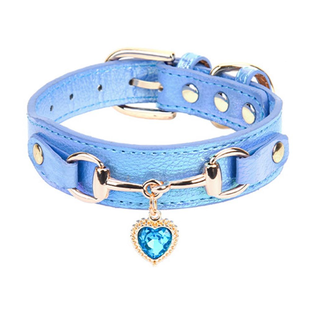 

Ошейник для кошек и собак со сверкающими стразами из искусственной кожи для щенков, регулируемый ошейник для собак Blue / M