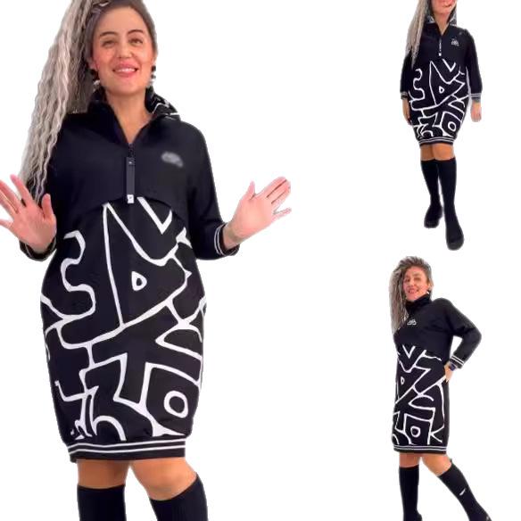 2026 Europäisch & Amerikanisch Herbst/Winter Damen Lässig Zweiteilig Print Schlankmachend Langes Kleid