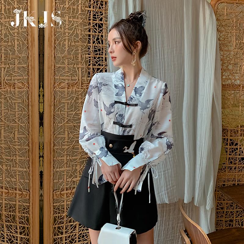 

JK&JS Women s Floral Chinese Style Button-Up Top S