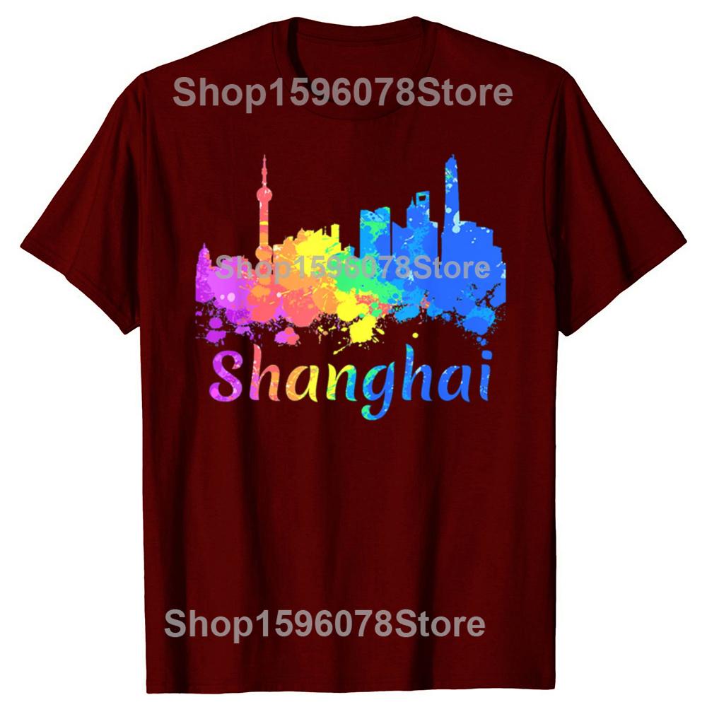 Vtipné Čína Šanghaj Panorama Akvarel Suvenýry Trička Pánské Humor Streetwear Tričko Krátký Rukáv Unisex Volné Oblečení