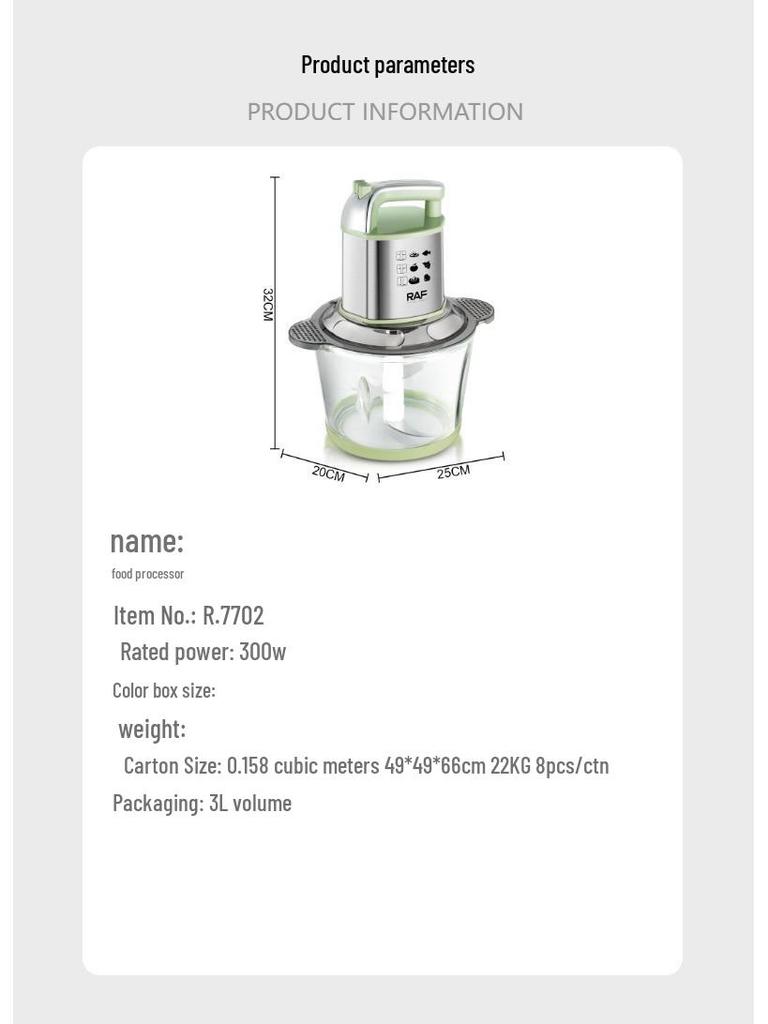 RAF Multi-Functional Electric Meat Grinder & Food Processor with Glass Jar