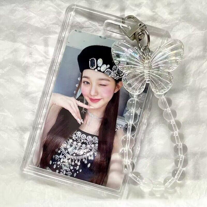 Acrylic Clear Double Card Protective Cover Elastic Keychain Public Transportation Card Small Card Access Control Card Cover