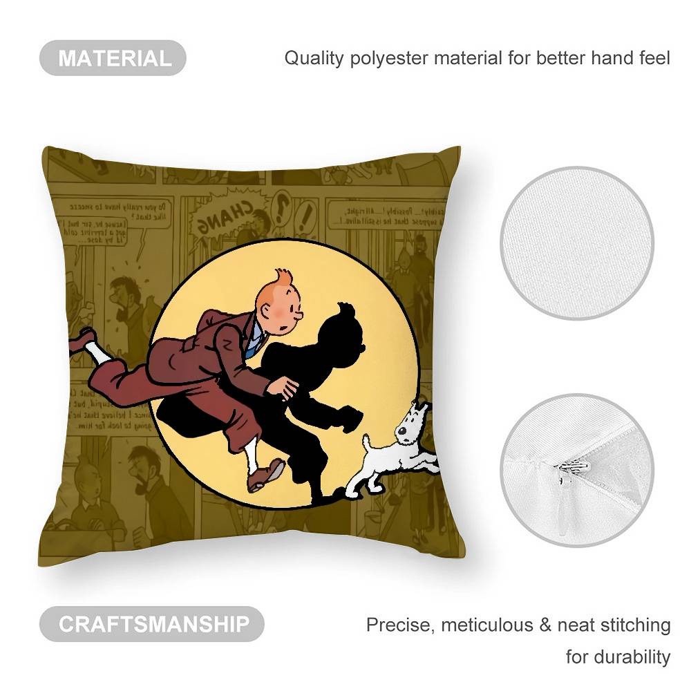 Anime T-Tintines Kissenbezug 3D-Druck Polyesterfaser 40*40cm Zuhause Sofa Dekoration Festivalgeschenk