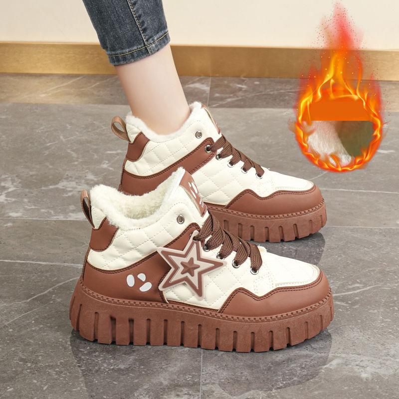 Winter Thickened Fleece Lined Sports Women's Shoes Padded Platform High Shoes Casual Comfortable Flat Heel Footwear