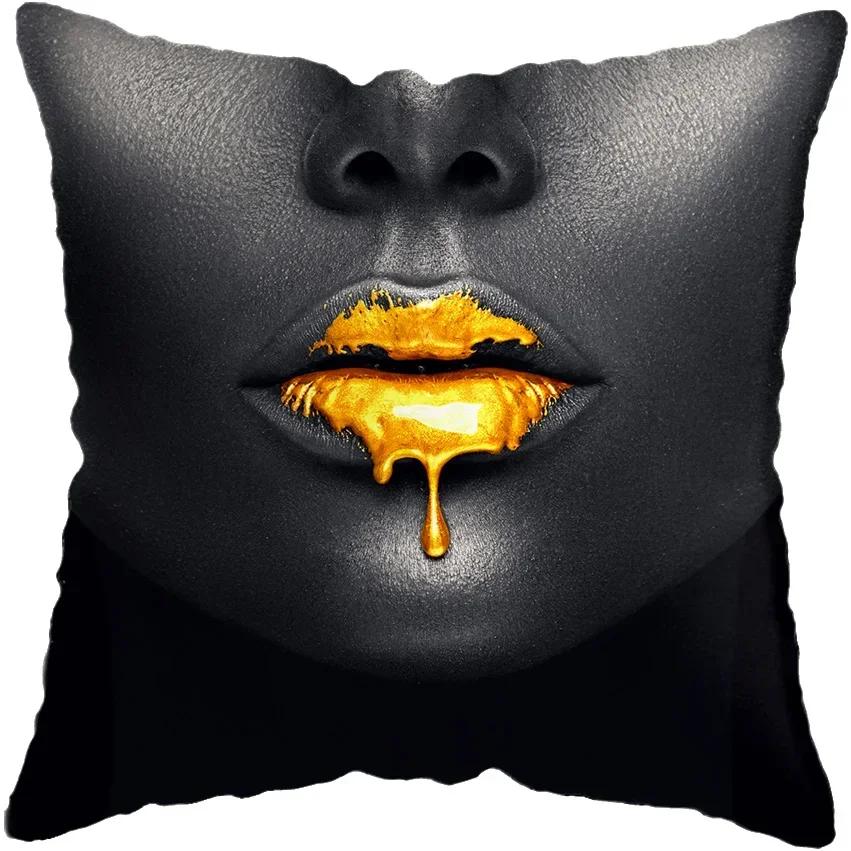 Modern Living Room Black Gold African Lady Woman Style Look Art Deco Sofa Pillowcase Cushion Cover