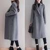 Women Autumn Winter Solid Color Woolen Coat Lapel Long Sleeve Two Buttons Pockets Mid-length Woolen Cardigan Outwear