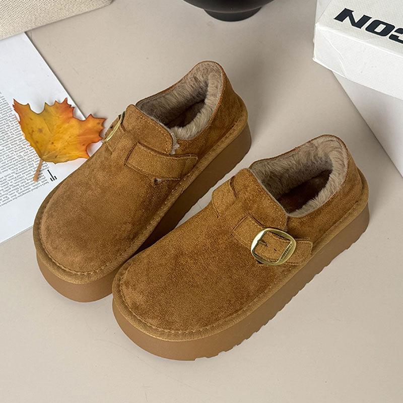 Cowhide version thick-soled heightening and velvet warm all-inclusive women's shoes winter new snow boots loafer cotton shoes