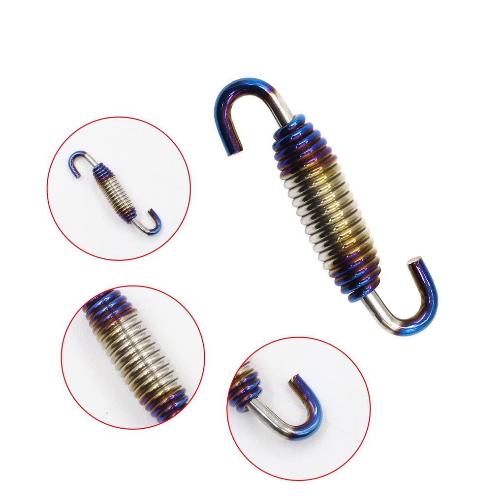 Biqing 55mm Motorcycle Exhaust Pipe Springs, Universal Stainless Steel Muffler Exhaust Pipe Spring Hook for Bike Scooter ATV (Multicolor, 2pcs)
