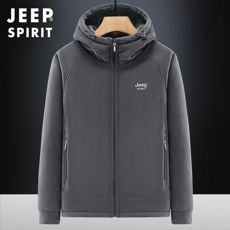 

Men s Jeep Casual 2025 Sherpa Fleece Jacket - Autumn/Winter Hooded Outerwear M темно-сірий